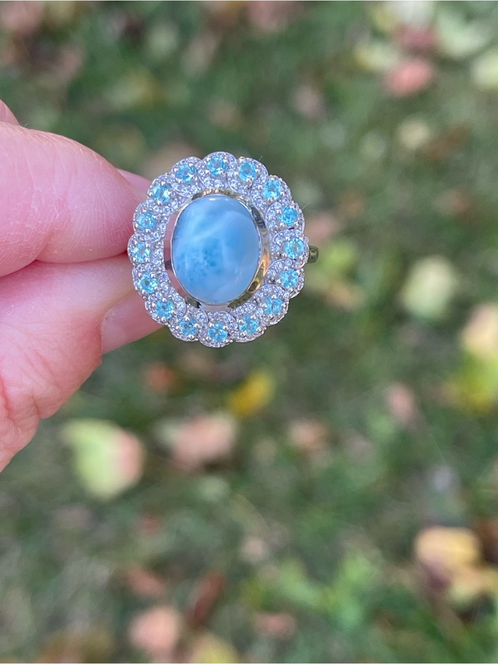 Larimar and Blue Apatite Ring